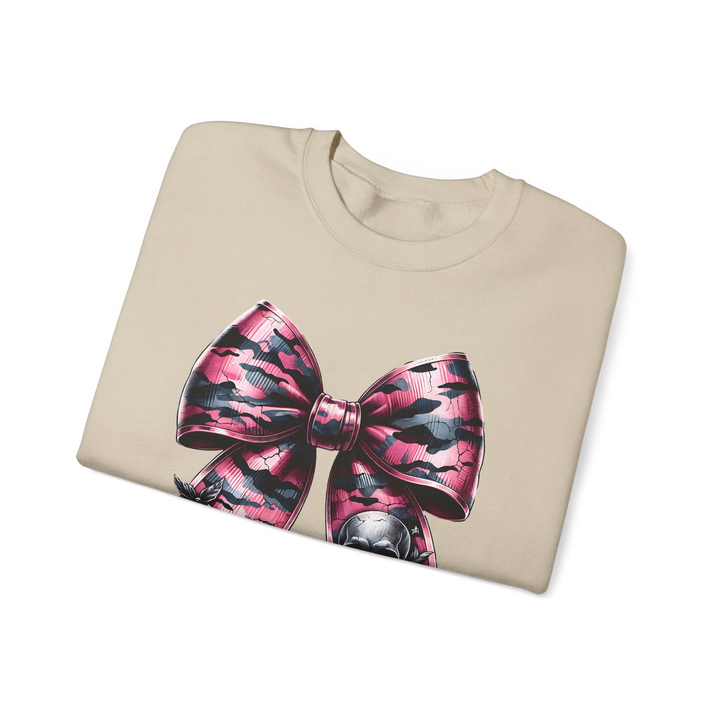 Pink Bow Skull Crewneck Sweatshirt, skull sweatshirt, pink camo, Skull Print Pullover, Pink Bow Design, Alternative Clothing