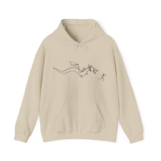 Hooded Sweatshirt - Stick figure Chased by Dragon Design