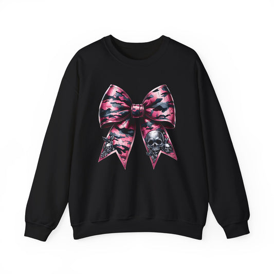 Pink Bow Skull Crewneck Sweatshirt, skull sweatshirt, pink camo, Skull Print Pullover, Pink Bow Design, Alternative Clothing