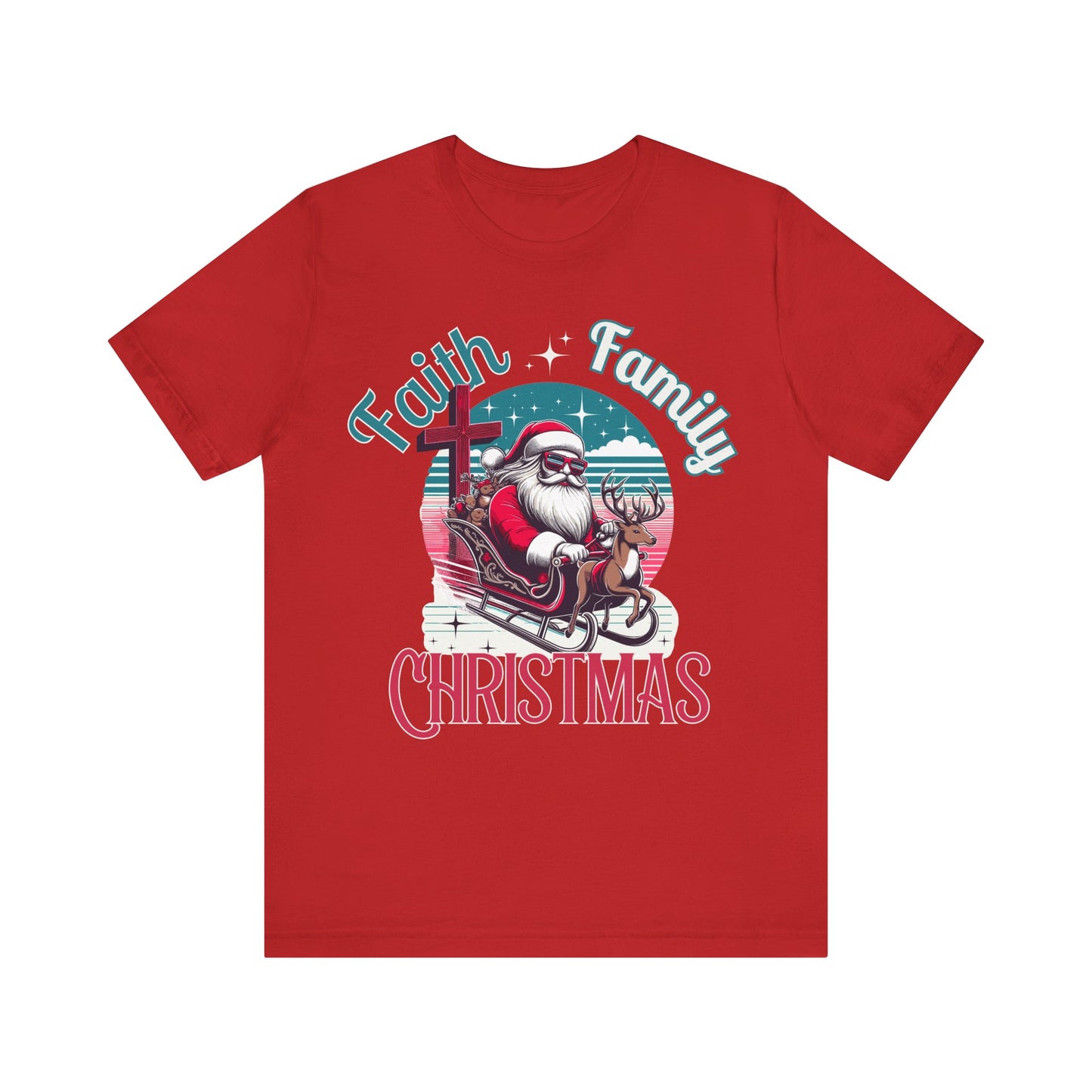 Faith Family Christmas, faith tee, christmas tee, santa tee, cool santa, gift for her, gift for him, christmas shirt, blessed shirt, retro