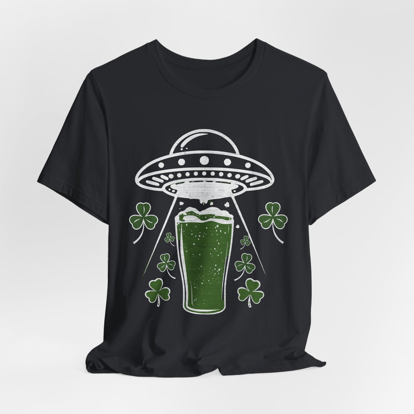 St. Patrick's Day UFO Beer Unisex Tee, Funny Drinking Shirt, Alien Abduction Shamrock T-Shirt, funny shirt, Cute St Paddy's Day Gift