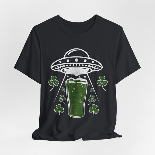 St. Patrick's Day UFO Beer Unisex Tee, Funny Drinking Shirt, Alien Abduction Shamrock T-Shirt, funny shirt, Cute St Paddy's Day Gift