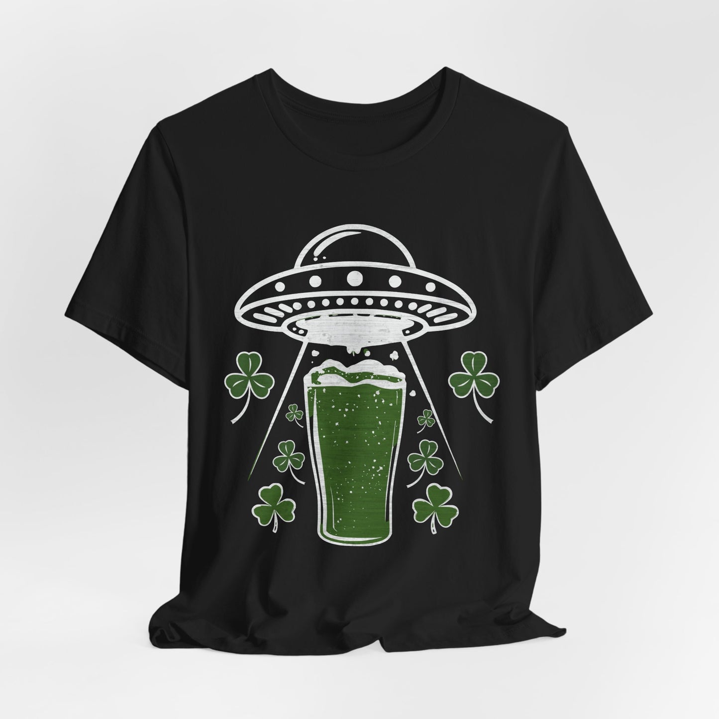 St. Patrick's Day UFO Beer Unisex Tee, Funny Drinking Shirt, Alien Abduction Shamrock T-Shirt, funny shirt, Cute St Paddy's Day Gift