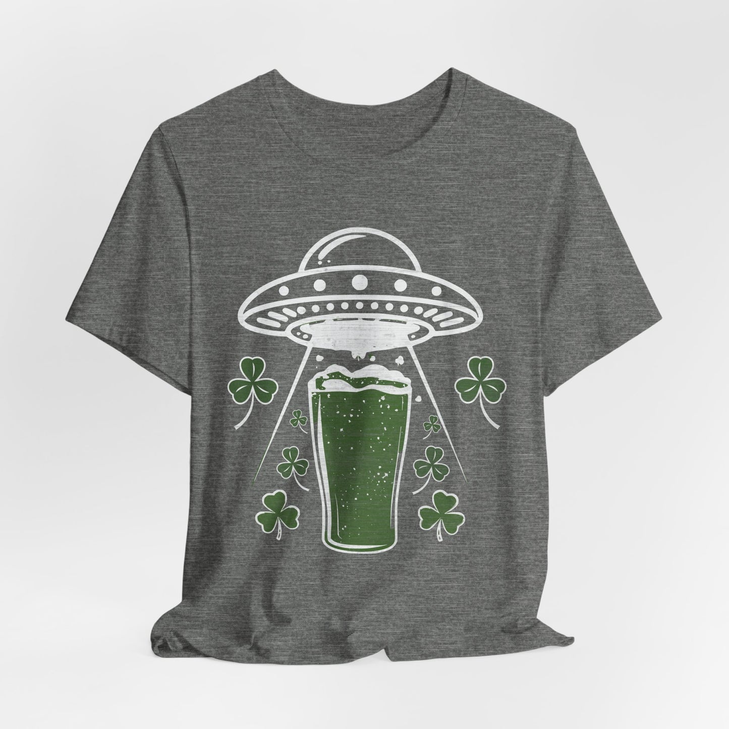 St. Patrick's Day UFO Beer Unisex Tee, Funny Drinking Shirt, Alien Abduction Shamrock T-Shirt, funny shirt, Cute St Paddy's Day Gift