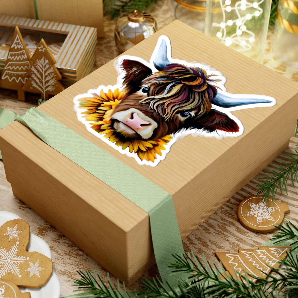 Sticker - Highland Cow in Sunflowers Kiss-Cut Stickers