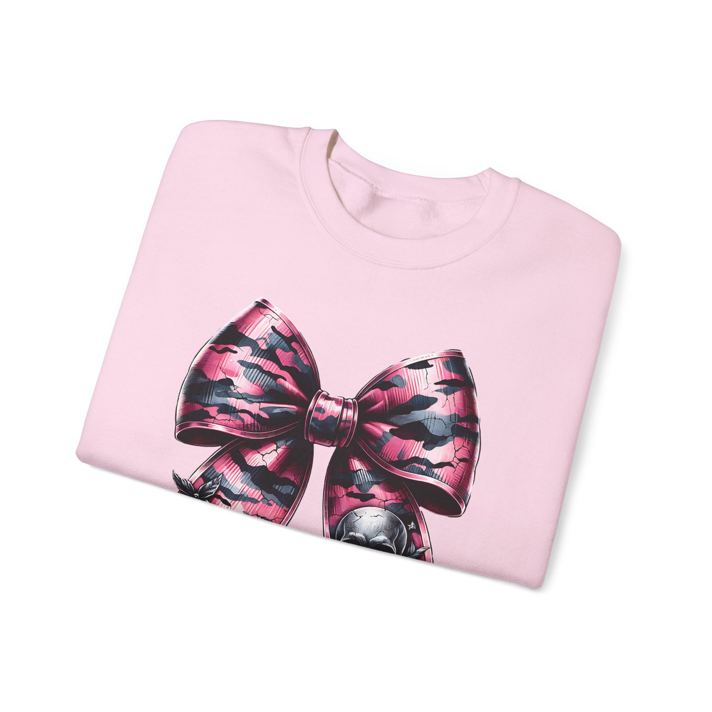 Pink Bow Skull Crewneck Sweatshirt, skull sweatshirt, pink camo, Skull Print Pullover, Pink Bow Design, Alternative Clothing