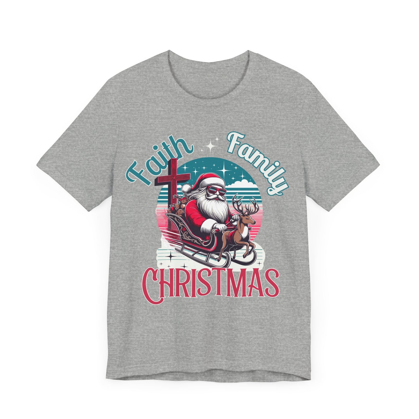 Faith Family Christmas, faith tee, christmas tee, santa tee, cool santa, gift for her, gift for him, christmas shirt, blessed shirt, retro