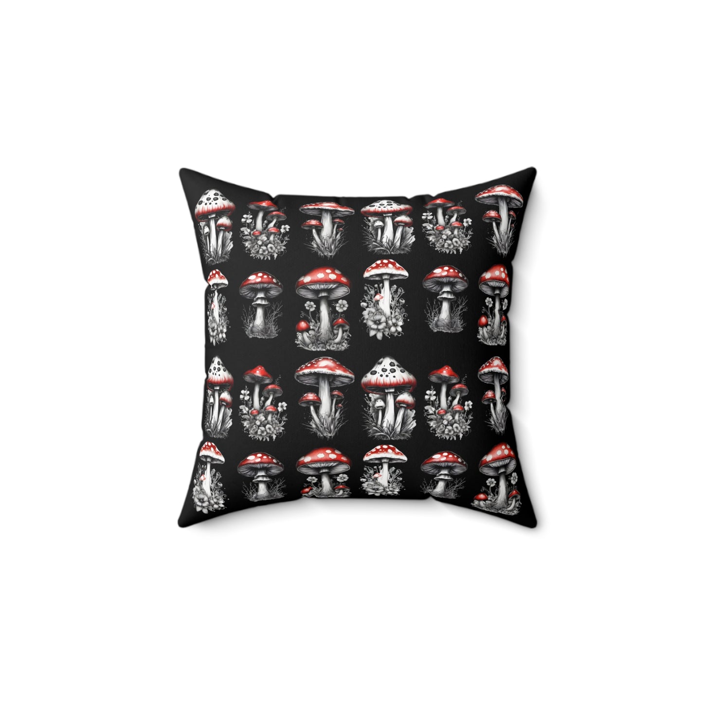 Mushroom and Bee Polyester Square Pillow