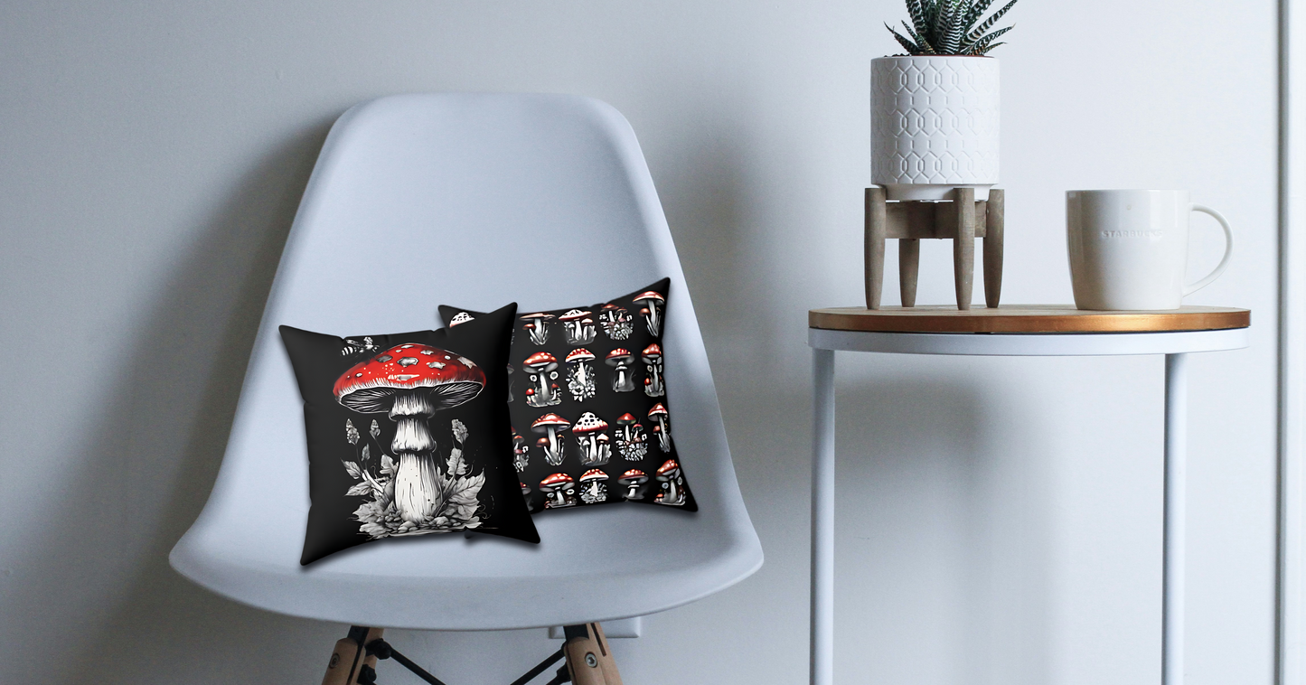 Mushroom and Bee Polyester Square Pillow