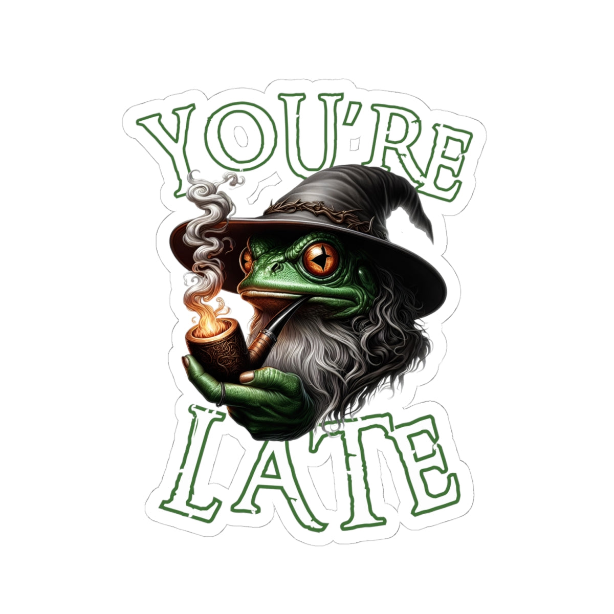 Sticker - Wizard Frog Smoking Pipe 'You're Late'