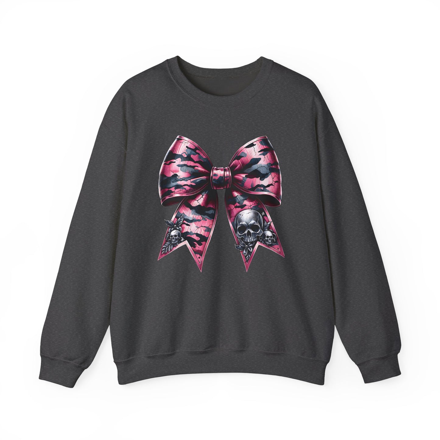 Pink Bow Skull Crewneck Sweatshirt, skull sweatshirt, pink camo, Skull Print Pullover, Pink Bow Design, Alternative Clothing