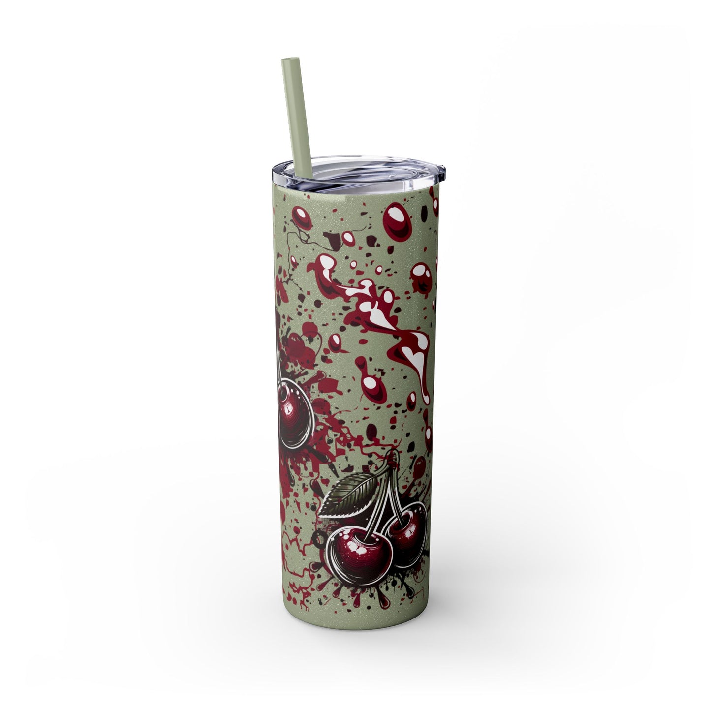 Tumbler Cup, Cherry Aesthetic Design, 20oz with Straw