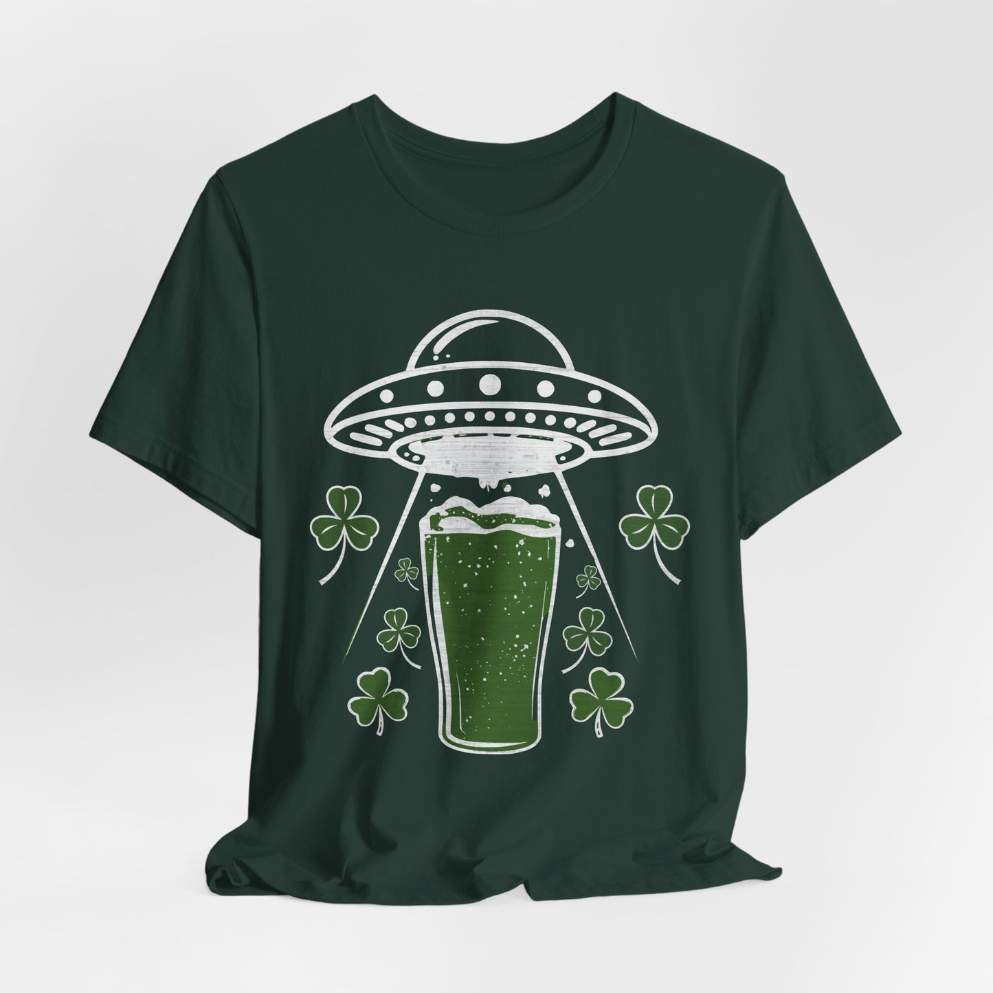 St. Patrick's Day UFO Beer Unisex Tee, Funny Drinking Shirt, Alien Abduction Shamrock T-Shirt, funny shirt, Cute St Paddy's Day Gift