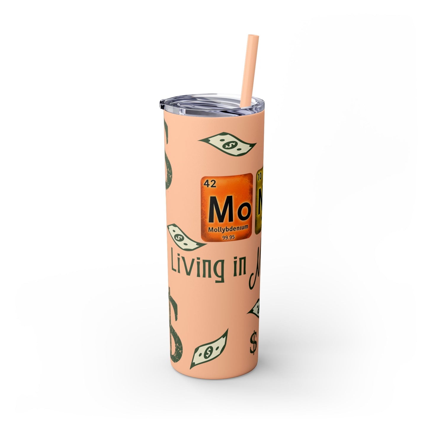 Money-Themed Skinny Tumbler with Straw | 20oz | Chemistry Elements Design
