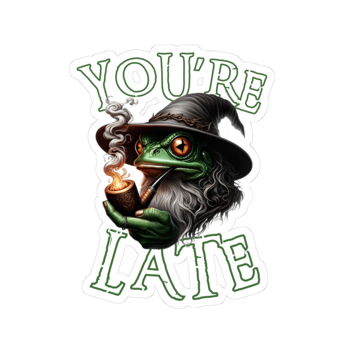 Sticker - Wizard Frog Smoking Pipe 'You're Late'