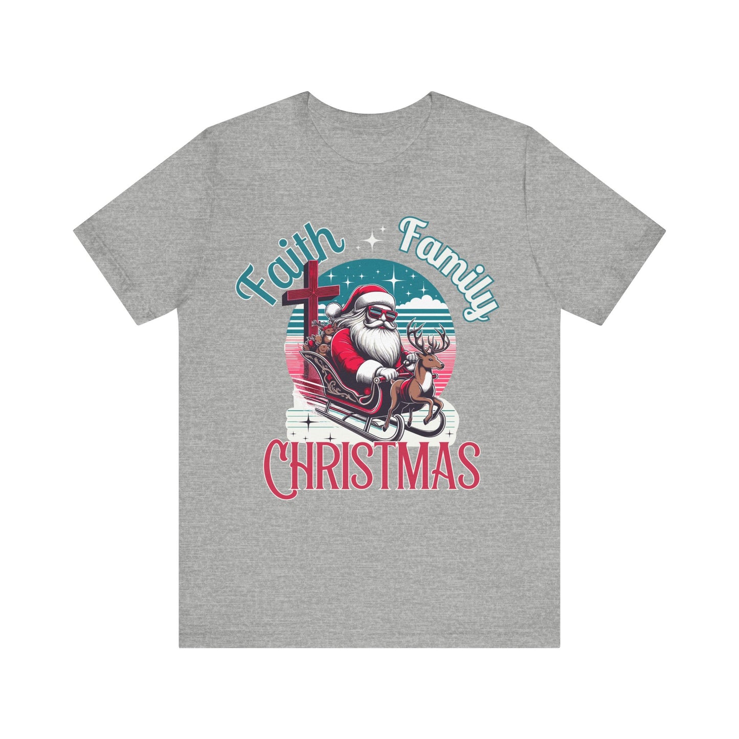 Faith Family Christmas, faith tee, christmas tee, santa tee, cool santa, gift for her, gift for him, christmas shirt, blessed shirt, retro