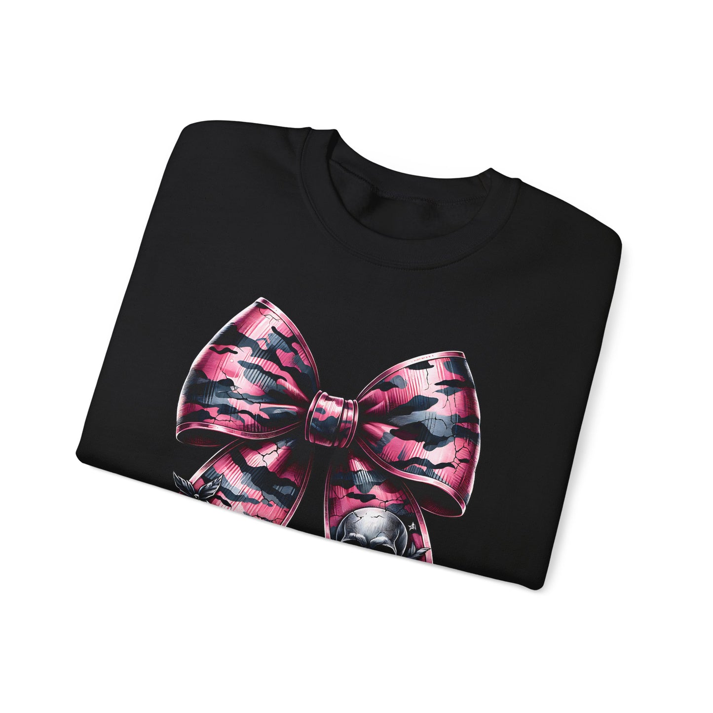 Pink Bow Skull Crewneck Sweatshirt, skull sweatshirt, pink camo, Skull Print Pullover, Pink Bow Design, Alternative Clothing
