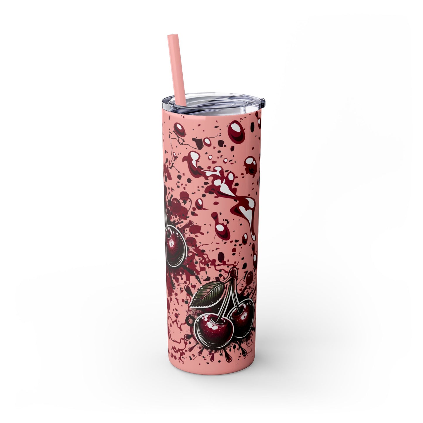 Tumbler Cup, Cherry Aesthetic Design, 20oz with Straw
