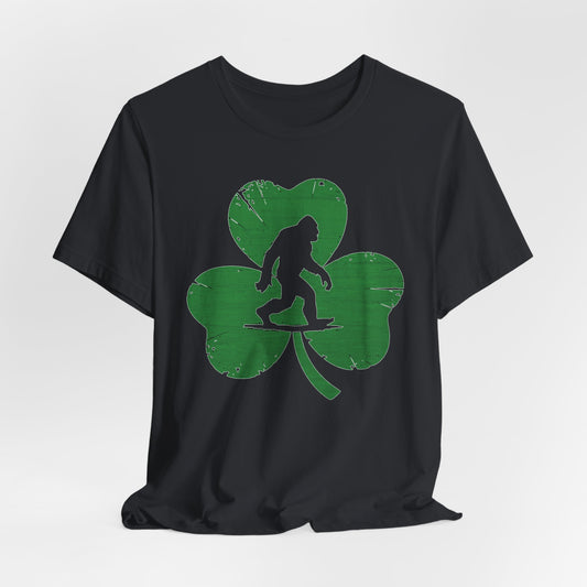 Shamrock Bigfoot Tee, St Patrick's Day Shirt, Lucky Clover T-Shirt, Unisex Graphic Top, Sasquatch Irish Tee, bigfoot tee,irish shirt,