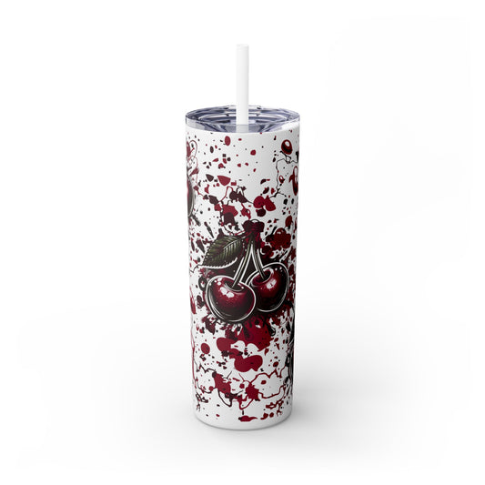 Tumbler Cup, Cherry Aesthetic Design, 20oz with Straw