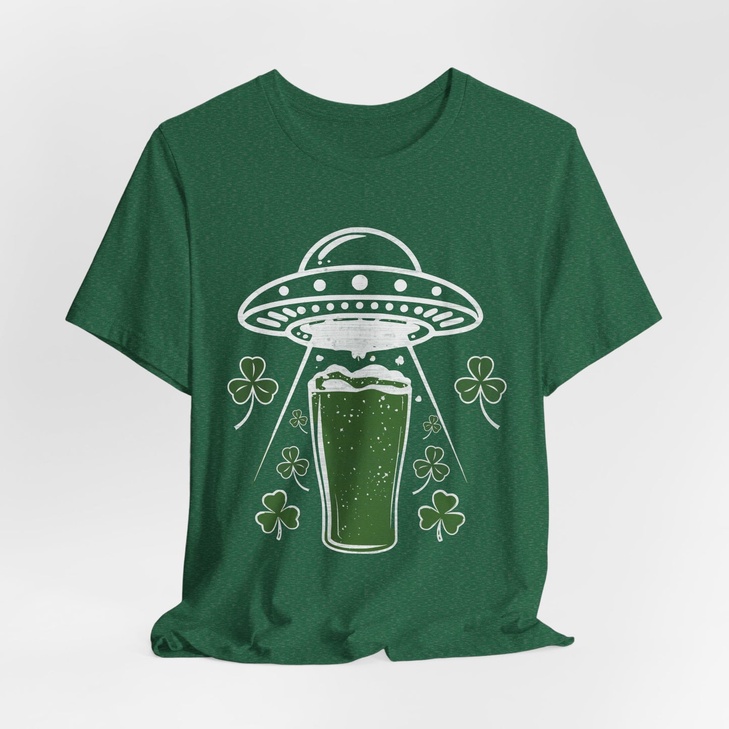 St. Patrick's Day UFO Beer Unisex Tee, Funny Drinking Shirt, Alien Abduction Shamrock T-Shirt, funny shirt, Cute St Paddy's Day Gift