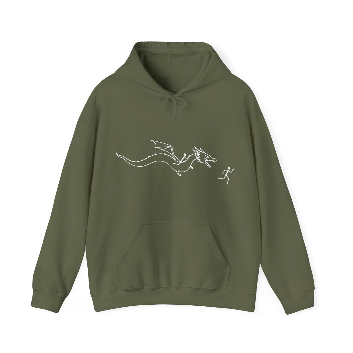 Hooded Sweatshirt - Stick figure Chased by Dragon Design
