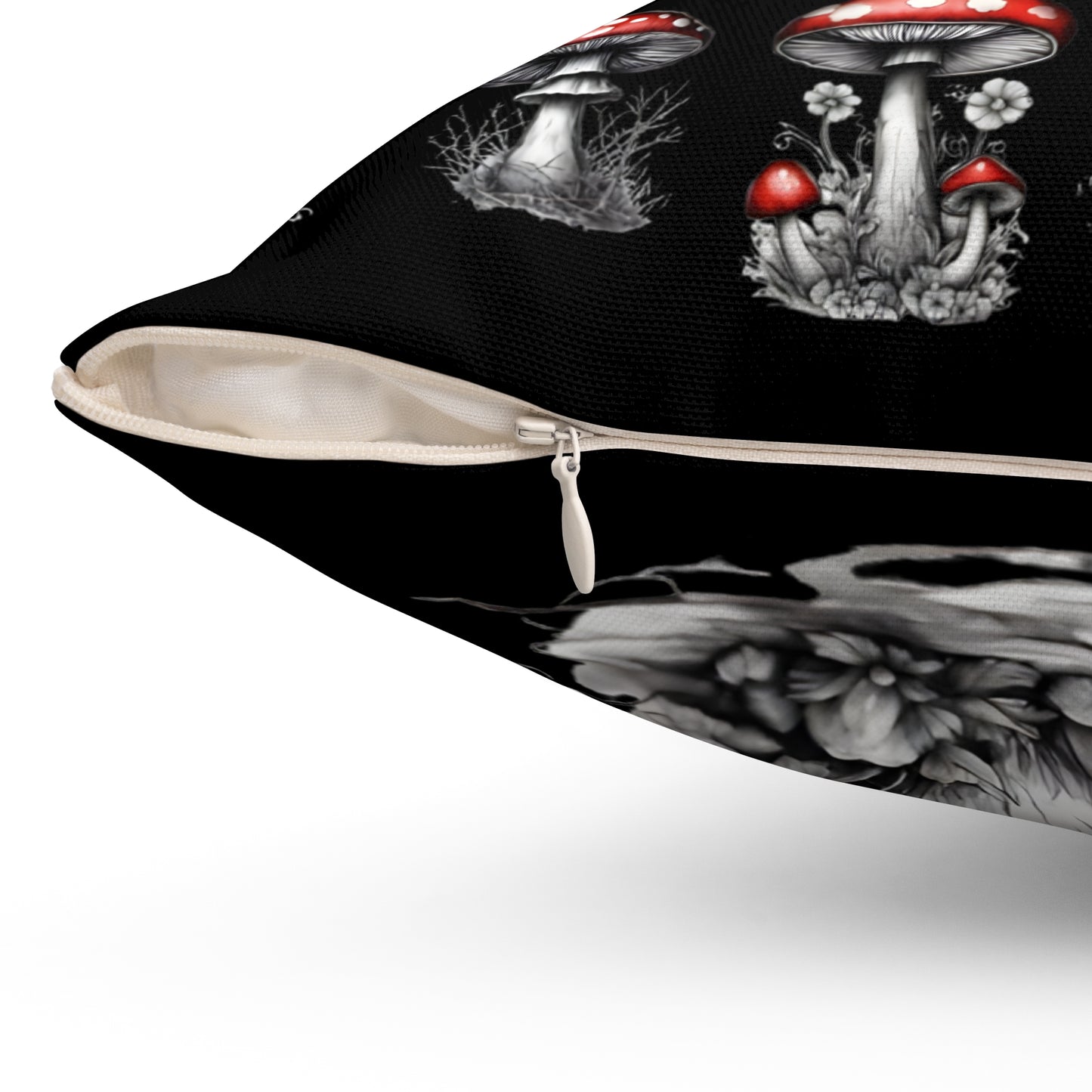 Mushroom and Bee Polyester Square Pillow