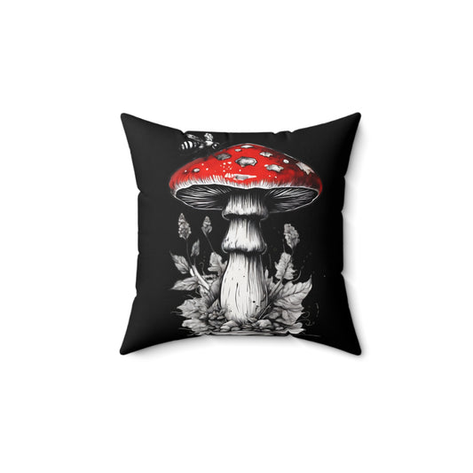 Mushroom and Bee Polyester Square Pillow
