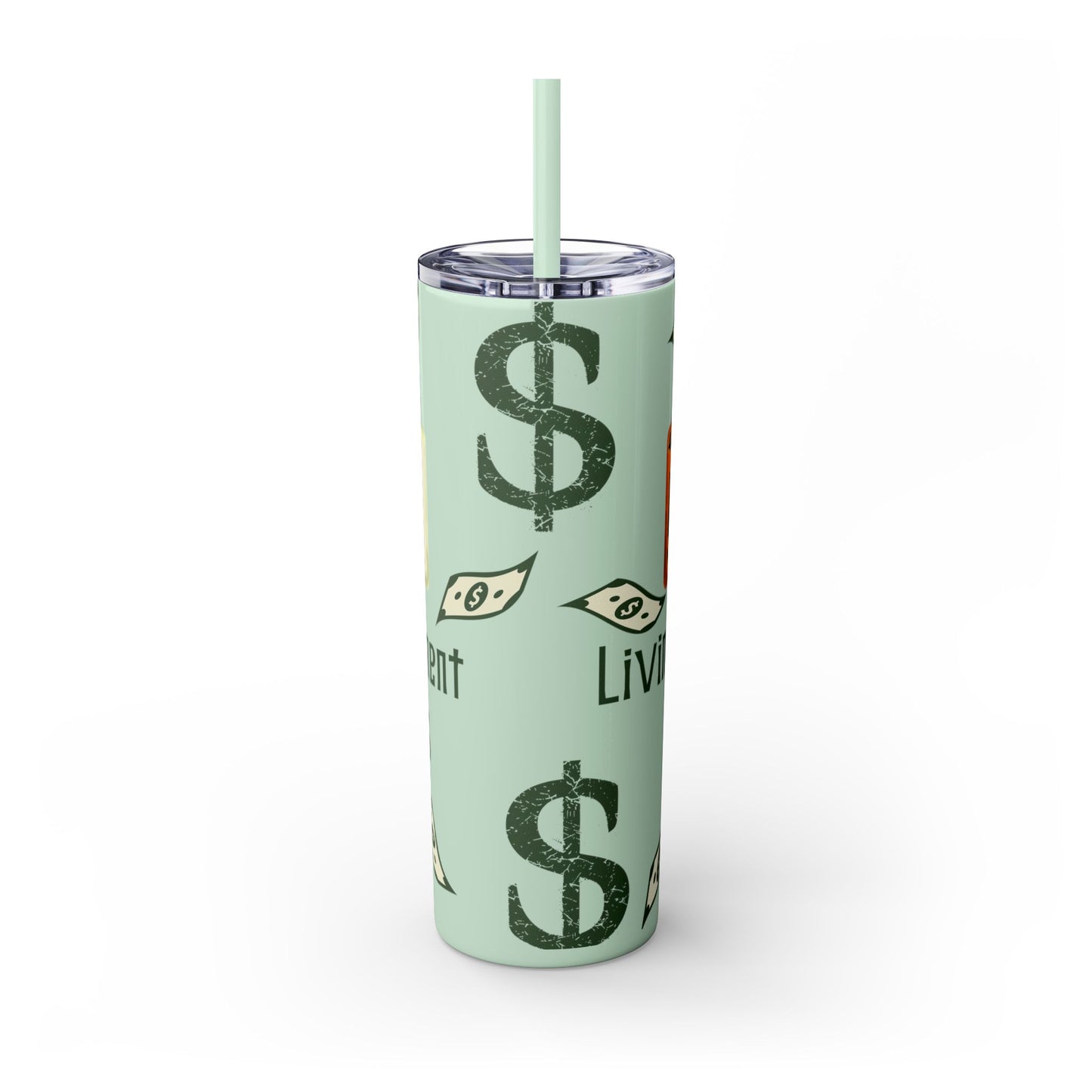 Money-Themed Skinny Tumbler with Straw | 20oz | Chemistry Elements Design