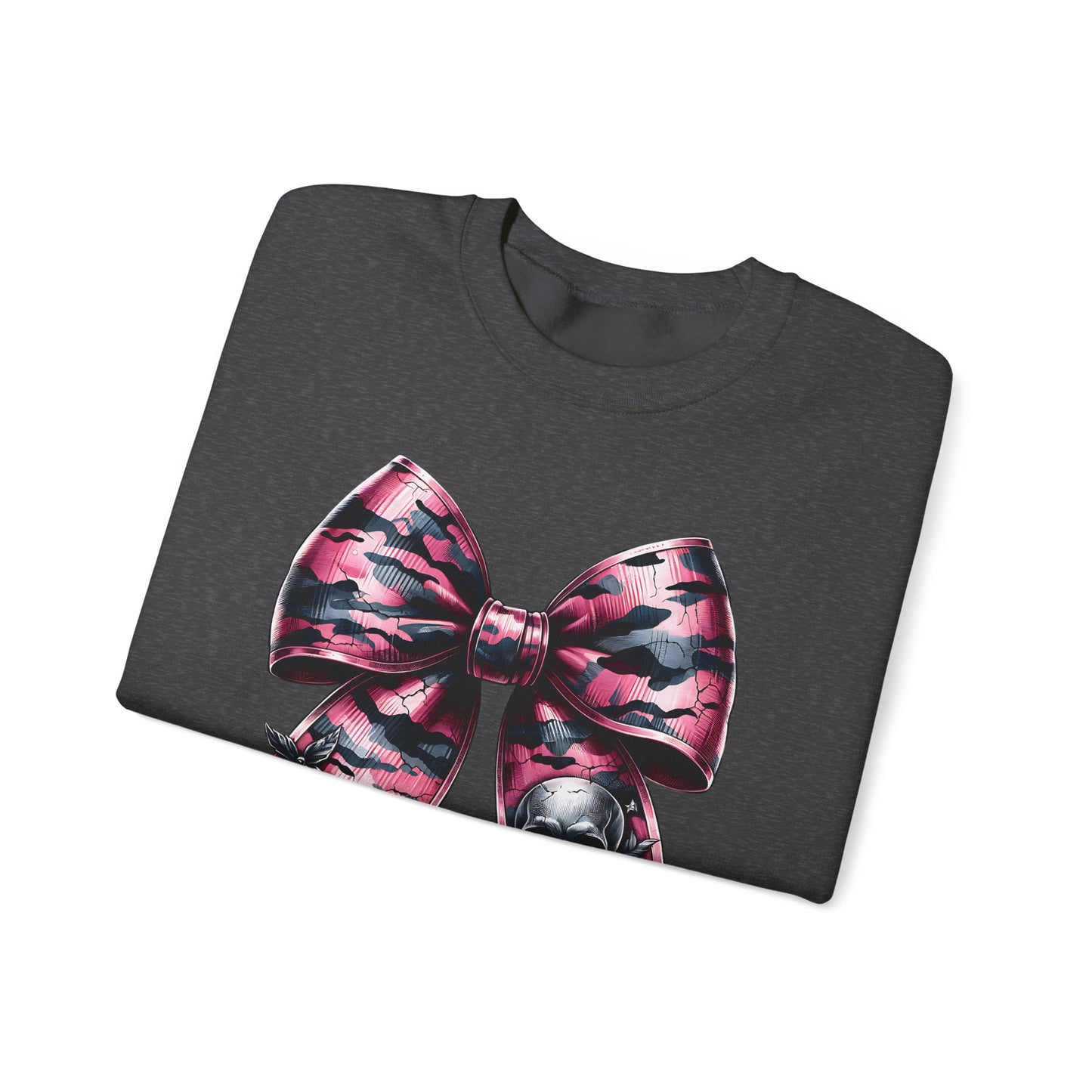 Pink Bow Skull Crewneck Sweatshirt, skull sweatshirt, pink camo, Skull Print Pullover, Pink Bow Design, Alternative Clothing