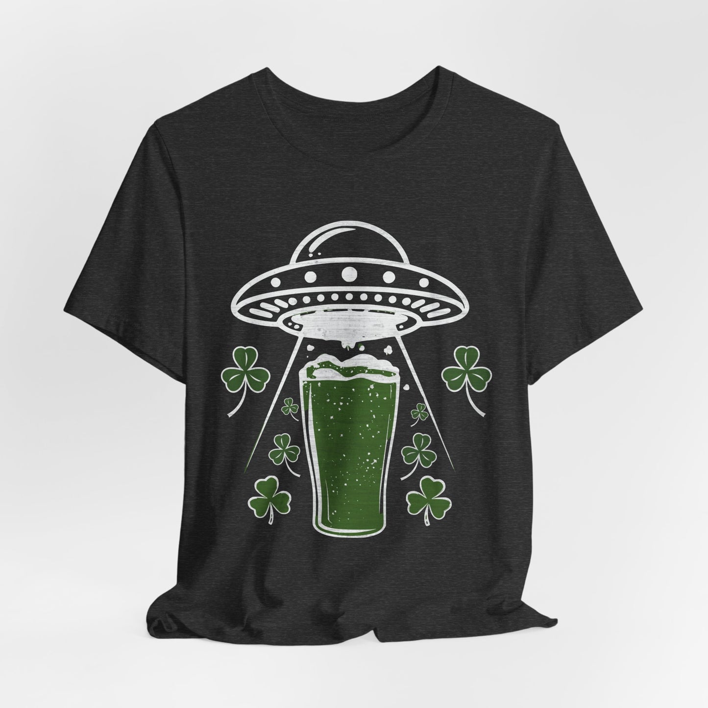 St. Patrick's Day UFO Beer Unisex Tee, Funny Drinking Shirt, Alien Abduction Shamrock T-Shirt, funny shirt, Cute St Paddy's Day Gift