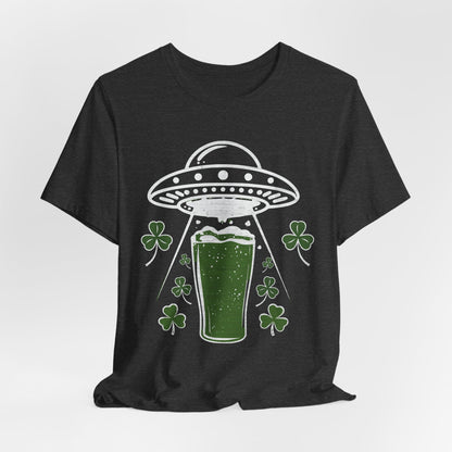 St. Patrick's Day UFO Beer Unisex Tee, Funny Drinking Shirt, Alien Abduction Shamrock T-Shirt, funny shirt, Cute St Paddy's Day Gift
