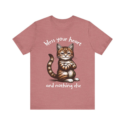 Smug Cat Bless Your Heart Shirt, Funny Graphic Tee, Sarcastic Cat Lover Gift, Short Sleeve T-Shirt, Cat Lady Apparel, Cat Mom Top