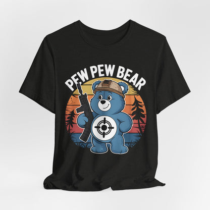 Care Bear Pew Pew Unisex Tee, Funny Graphic T-Shirt, Retro Cartoon Shirt, Classic Cartoon Tee, Gift for Care Bear Fan, Cute Bear Shirt