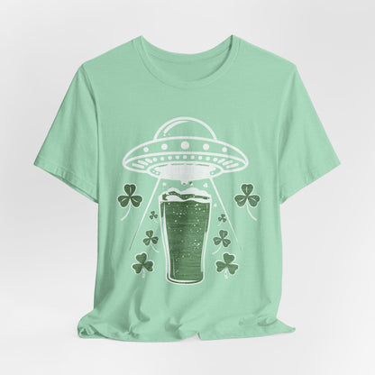 St. Patrick's Day UFO Beer Unisex Tee, Funny Drinking Shirt, Alien Abduction Shamrock T-Shirt, funny shirt, Cute St Paddy's Day Gift