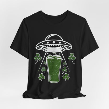 St. Patrick's Day UFO Beer Unisex Tee, Funny Drinking Shirt, Alien Abduction Shamrock T-Shirt, funny shirt, Cute St Paddy's Day Gift