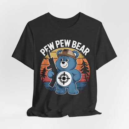 Care Bear Pew Pew Unisex Tee, Funny Graphic T-Shirt, Retro Cartoon Shirt, Classic Cartoon Tee, Gift for Care Bear Fan, Cute Bear Shirt