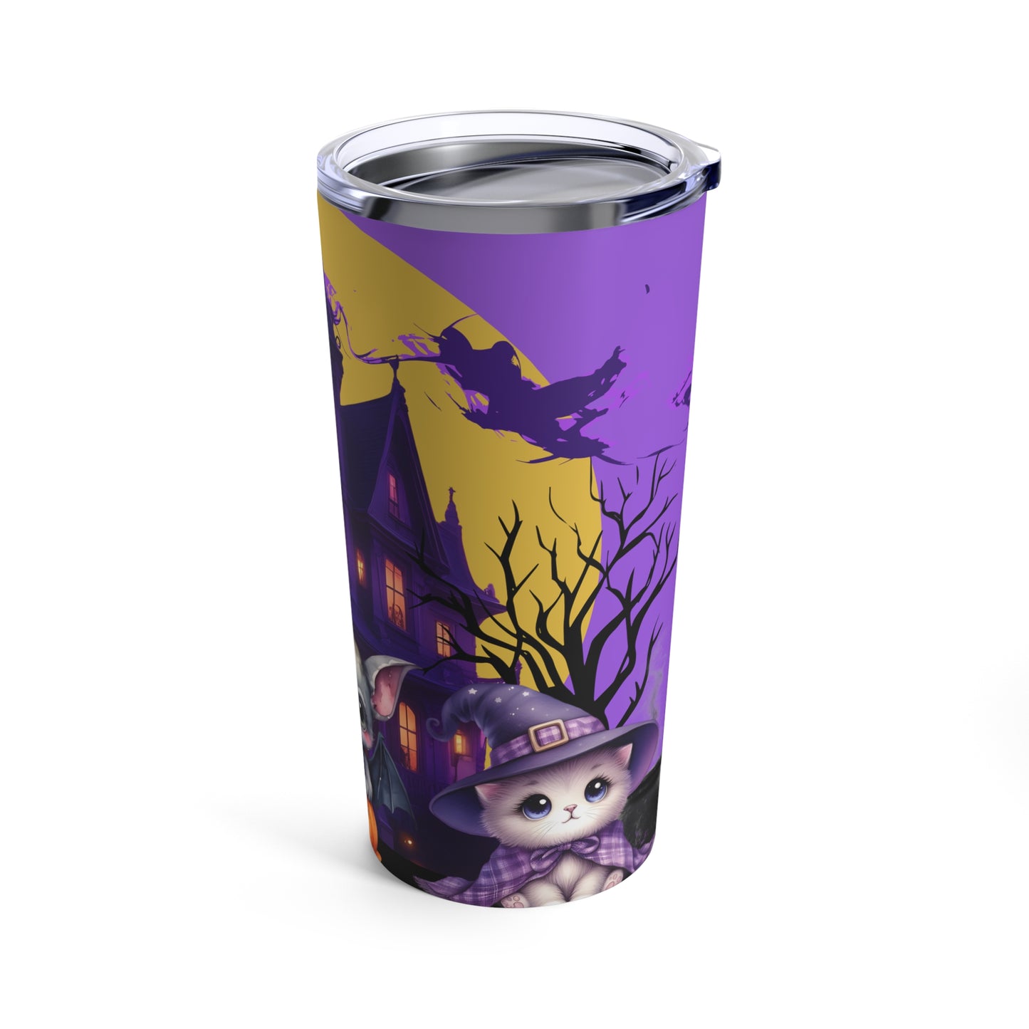 Cute Chibi bat witch kitten HalloweenTumbler 20oz