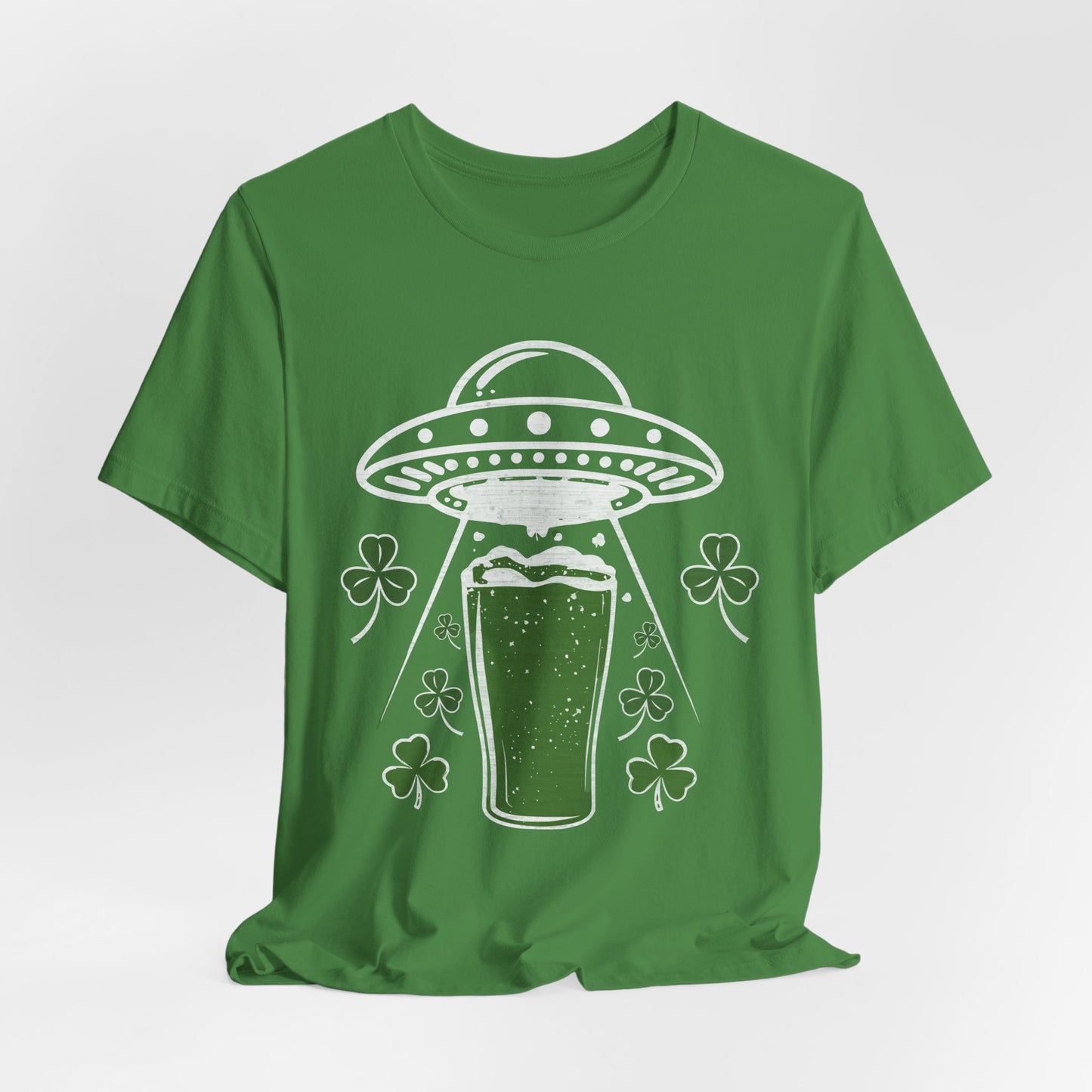 St. Patrick's Day UFO Beer Unisex Tee, Funny Drinking Shirt, Alien Abduction Shamrock T-Shirt, funny shirt, Cute St Paddy's Day Gift