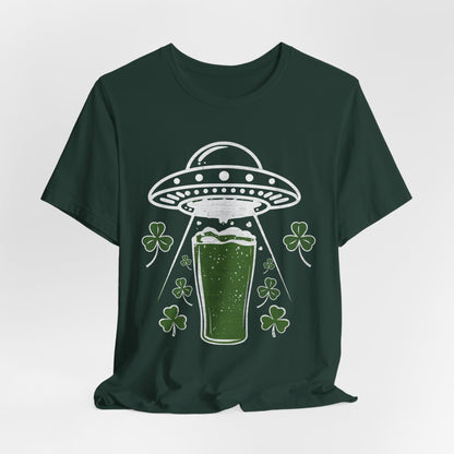 St. Patrick's Day UFO Beer Unisex Tee, Funny Drinking Shirt, Alien Abduction Shamrock T-Shirt, funny shirt, Cute St Paddy's Day Gift