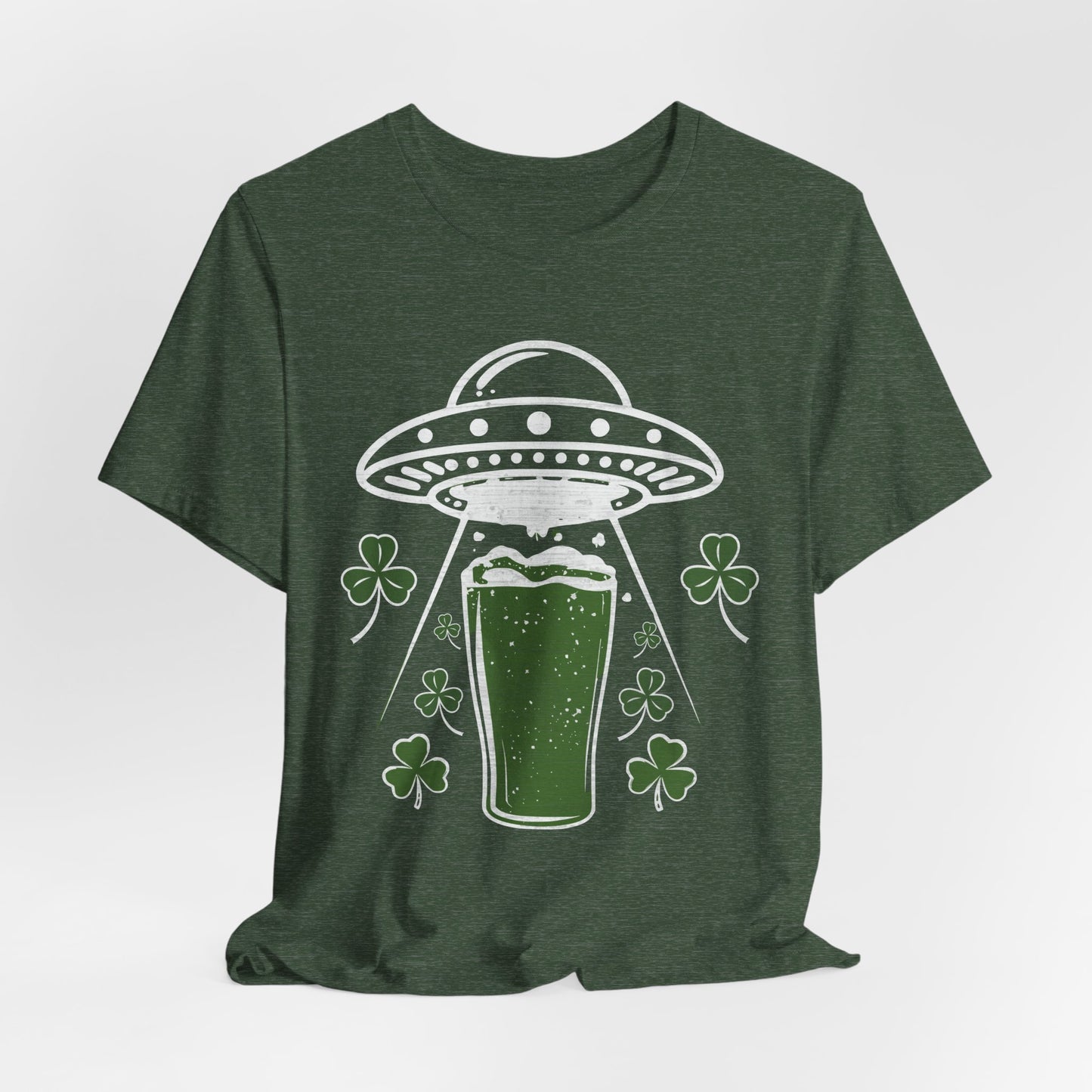 St. Patrick's Day UFO Beer Unisex Tee, Funny Drinking Shirt, Alien Abduction Shamrock T-Shirt, funny shirt, Cute St Paddy's Day Gift