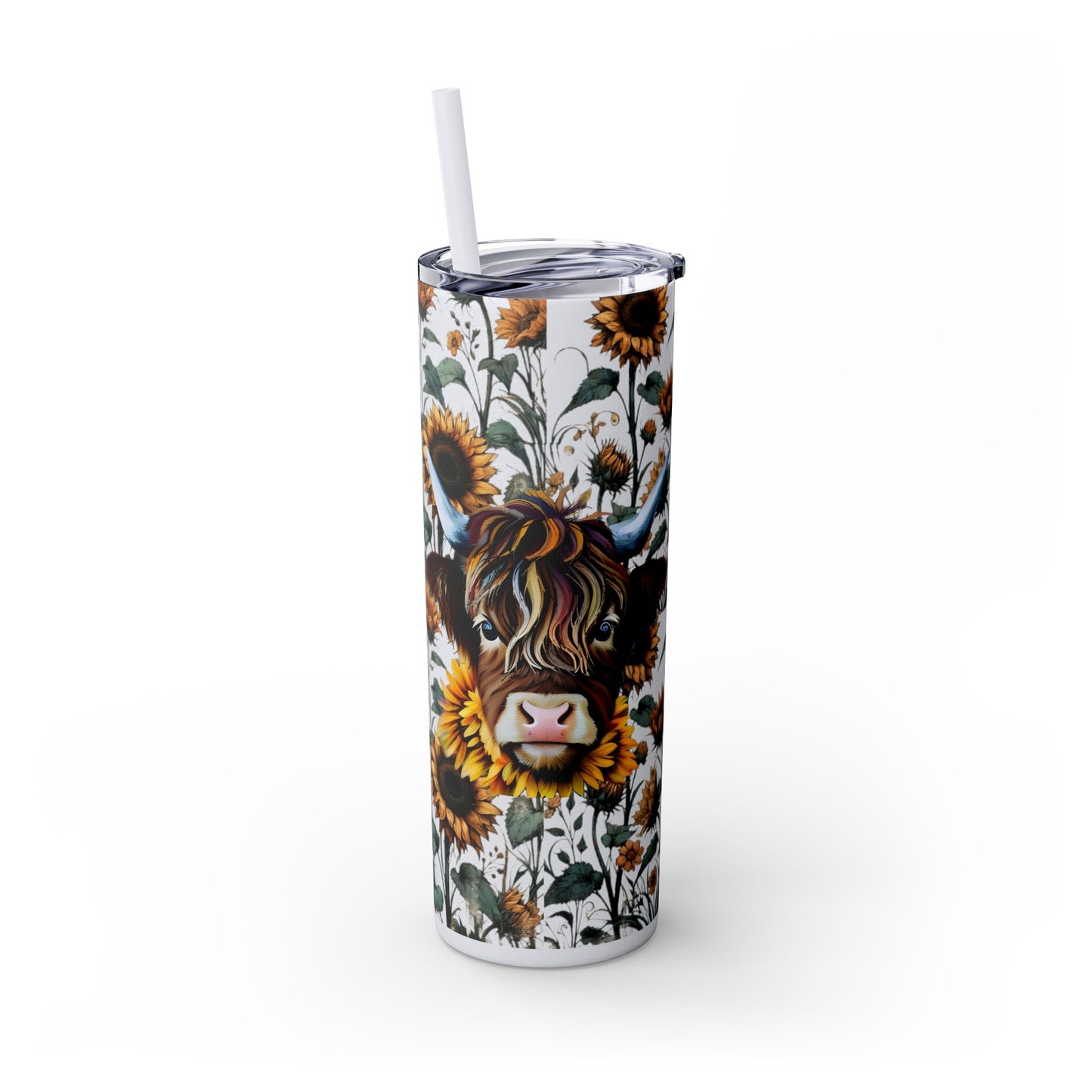Tumbler Cup - Highland Cow and Sunflowers Design