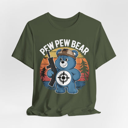 Care Bear Pew Pew Unisex Tee, Funny Graphic T-Shirt, Retro Cartoon Shirt, Classic Cartoon Tee, Gift for Care Bear Fan, Cute Bear Shirt