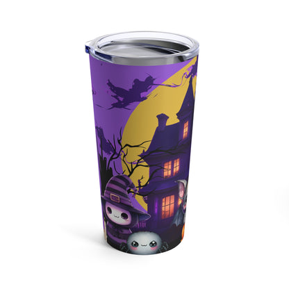 Cute Chibi bat witch kitten HalloweenTumbler 20oz