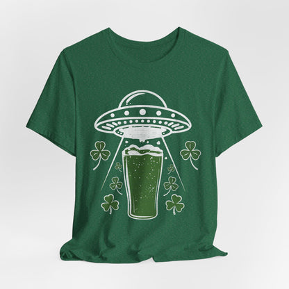 St. Patrick's Day UFO Beer Unisex Tee, Funny Drinking Shirt, Alien Abduction Shamrock T-Shirt, funny shirt, Cute St Paddy's Day Gift