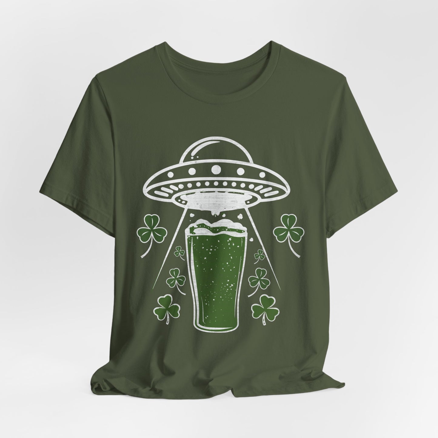 St. Patrick's Day UFO Beer Unisex Tee, Funny Drinking Shirt, Alien Abduction Shamrock T-Shirt, funny shirt, Cute St Paddy's Day Gift