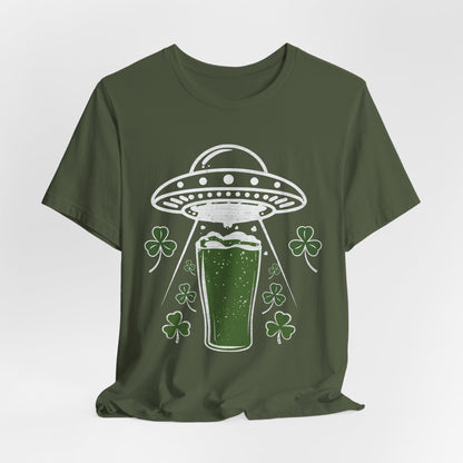St. Patrick's Day UFO Beer Unisex Tee, Funny Drinking Shirt, Alien Abduction Shamrock T-Shirt, funny shirt, Cute St Paddy's Day Gift