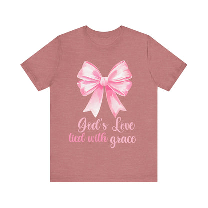 Religious Shirt, Coquette Shirt, Valentines Shirt - God's Love Tied With Grace - Unisex Tee, Christian Tee, Gift for Him/Her, Religious